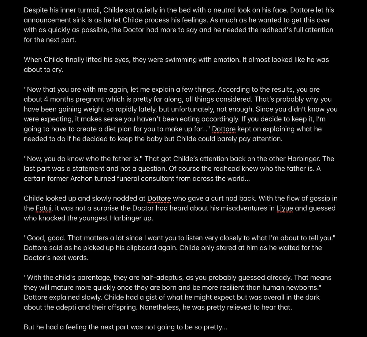 TriggerofImpact's tweet photo. First time ever posting something like this so I hope you like it!

🔶💧 #ZhongChi 

A bit of angst and, even though Childe is written as trans, marking mpreg just in case.

4/5 https://t.co/8f8nZBQHnx