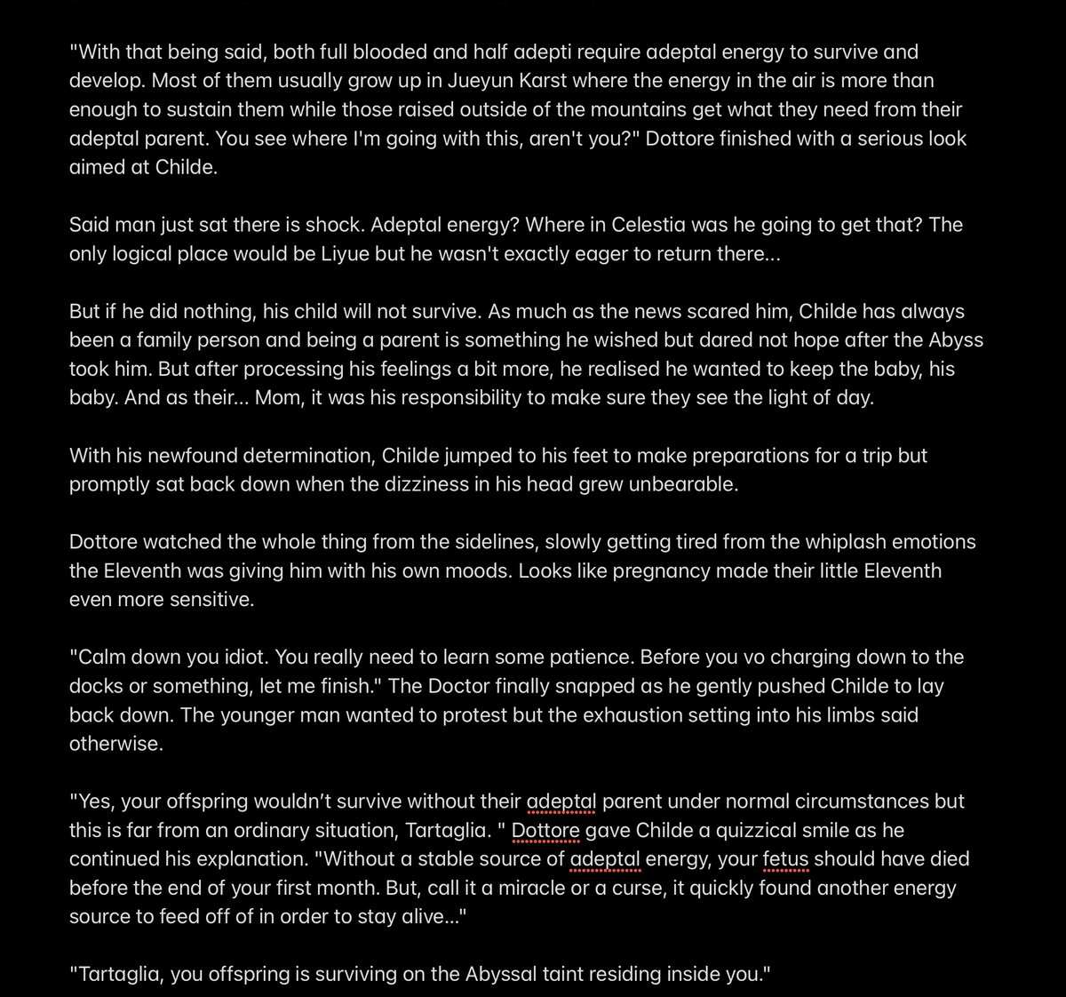 TriggerofImpact's tweet photo. First time ever posting something like this so I hope you like it!

🔶💧 #ZhongChi 

A bit of angst and, even though Childe is written as trans, marking mpreg just in case.

4/5 https://t.co/8f8nZBQHnx