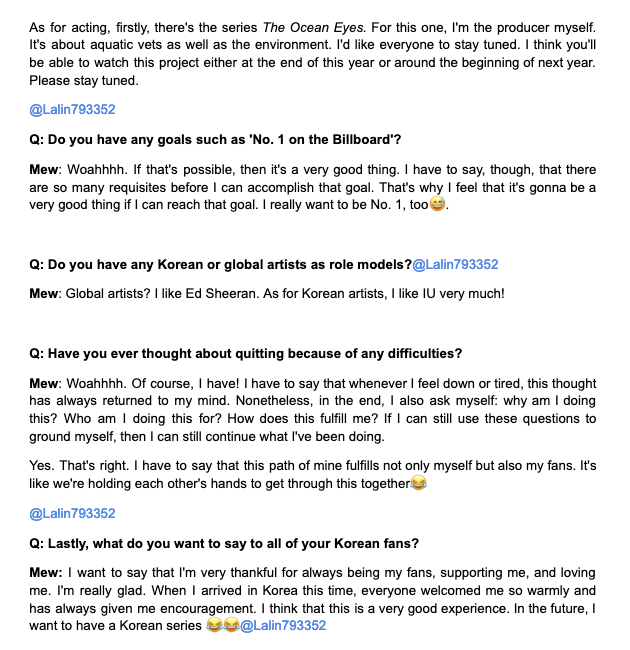 Lalin793352's tweet photo. ...how do I say this? Thank you, K-Odyssey, for the interview with #MewSuppasit but...the Eng sub doesn't match what P'Mew was actually saying😅. I guess you guys got additional info
🔗https://t.co/1KV2MWOi4g 
#ForeverLove by #MewSuppasit #ForeverLove_MewSuppasit #MGLalinTrans https://t.co/hcsvm0XihG