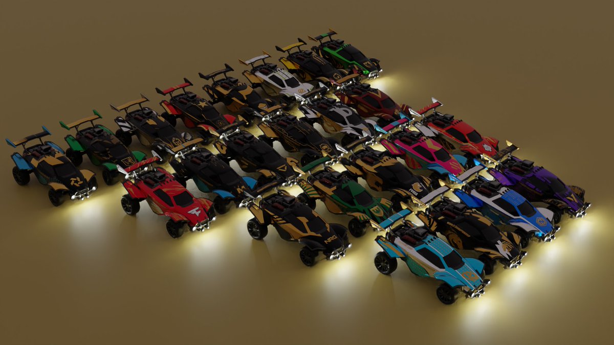 D-Day today starts the #Rocketleague worlds 🎁

Final image with all the World Championship concept #decal !

RT &amp; FAV 🙏 

<a href="/bravadogaming/">Bravado Gaming</a> <a href="/01_Esports/">01 Esports</a> <a href="/GaiminGladiator/">GG | Gaimin Gladiators ⚔️</a> <a href="/esportspirates/">Pirates eSports</a> <a href="/SMPR_esports/">SMPR Esports</a> <a href="/Turbopolsa/">Turbopolsa</a> <a href="/dignitas/">Dignitas</a> 
<a href="/FalconsEsport/">Falcons Esports</a> <a href="/FaZeClan/">FaZe Clan</a> @MoistEsports <a href="/VeloceEsports/">Veloce</a> #RLCS