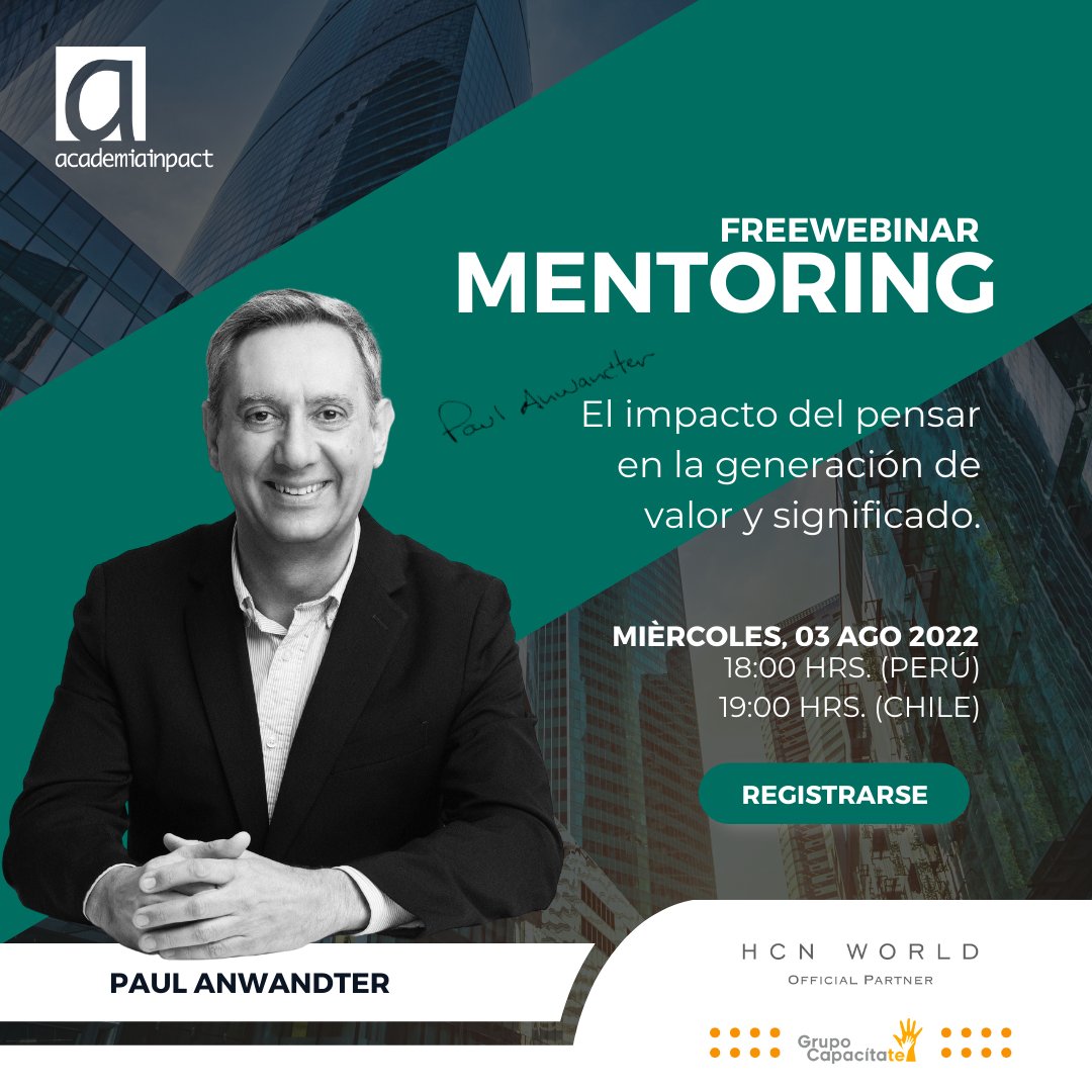 mundocoaching's tweet photo. En pocos minutos (19:00hrs Chile / 18:00 Hrs Perú) nuevo webinar de @HCNworld junto a @paulanwandter conversando sobre "El Impacto del pensar en la generación de valor y significado" - Mentoring, participa aquí https://t.co/ueCVT2sclm https://t.co/1P656ZEPVd