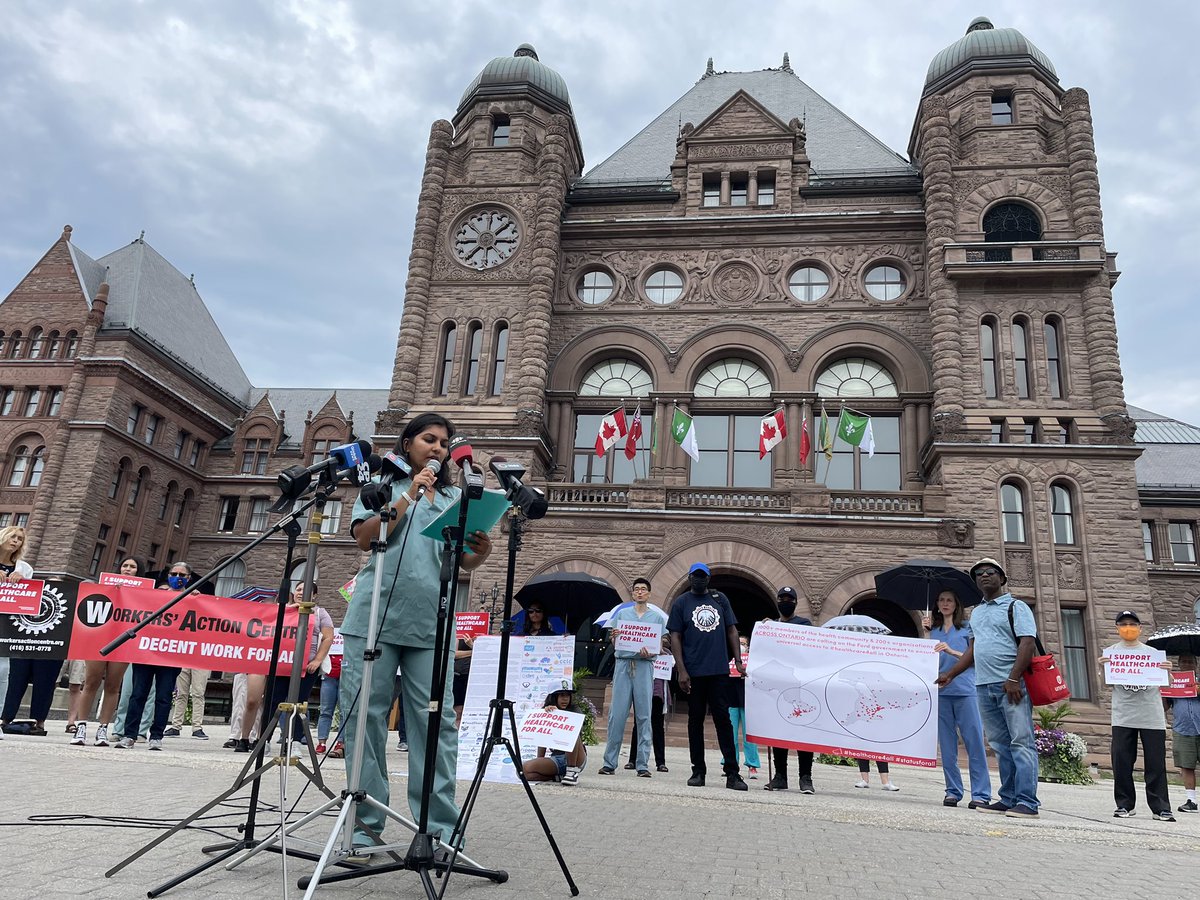 ICYMI: 1000+ members of the health community &amp; 200+ organizations represented today at Queen's Park, delivering letter for #healthcare4all, regardless of immigration status. Waiting now for your response <a href="/fordnation/">Doug Ford</a> <a href="/SylviaJonesMPP/">Sylvia Jones</a>.