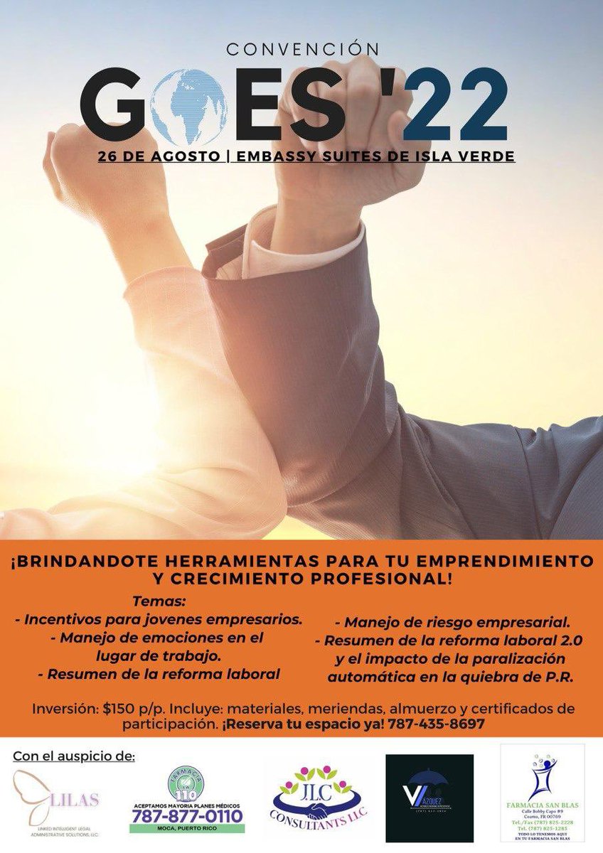 goespuertorico1's tweet photo. #ConoceresPoder y la oportunidad la tienes en la Convención #GOES22 el viernes 26 de agosto @EmbassySuites Isla Verde. Adjunto afiches con los diversos temas a saber. Matricúlate Ya!, llamando al 7874358697! https://t.co/Spa0kOQ4zM