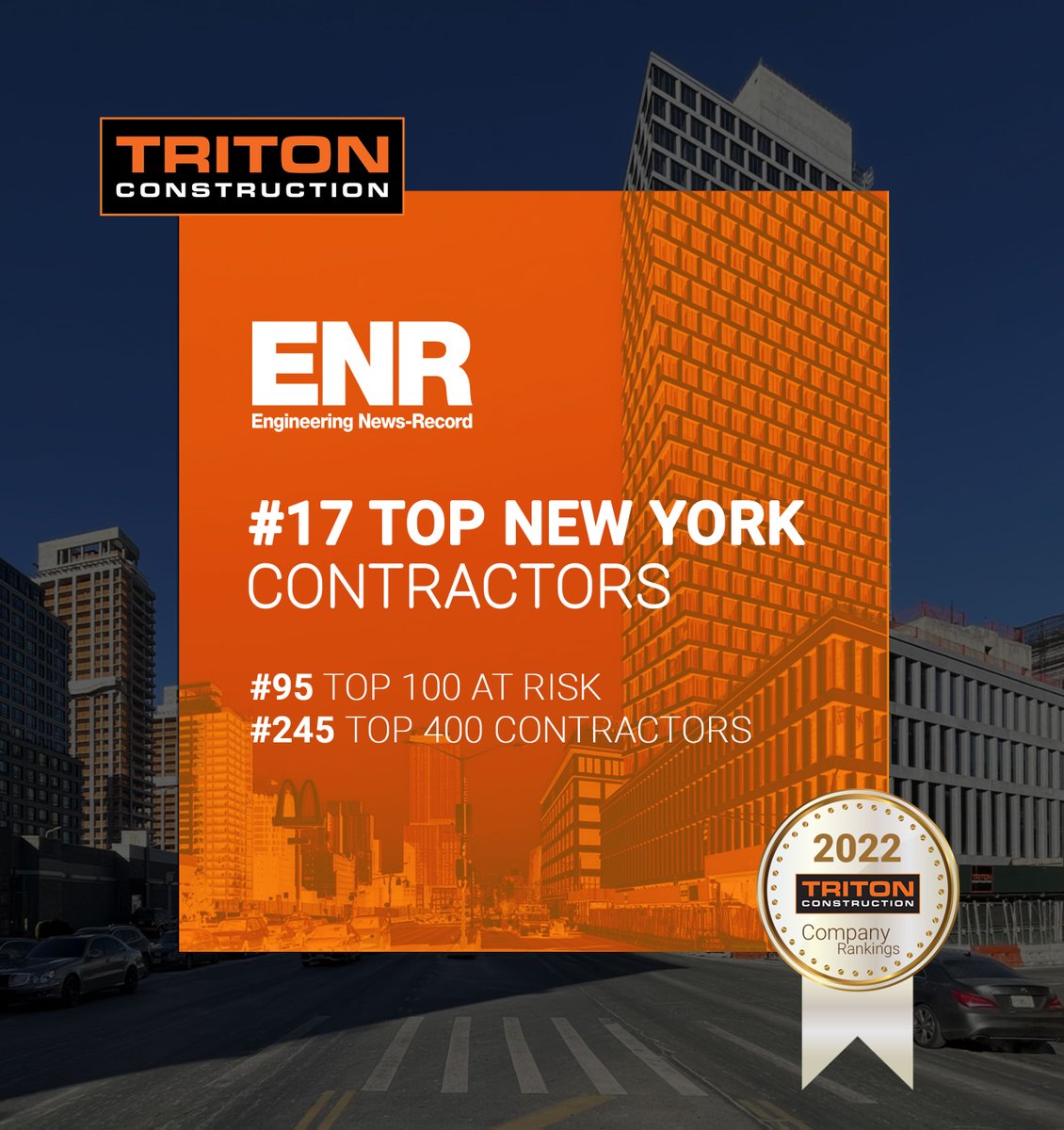 Triton Construction is proud to be listed as #17 in ENR’s 2022 Top NY Contractors! Thank you to our fabulous Team!

#Construction #ENR #TritonExcellence