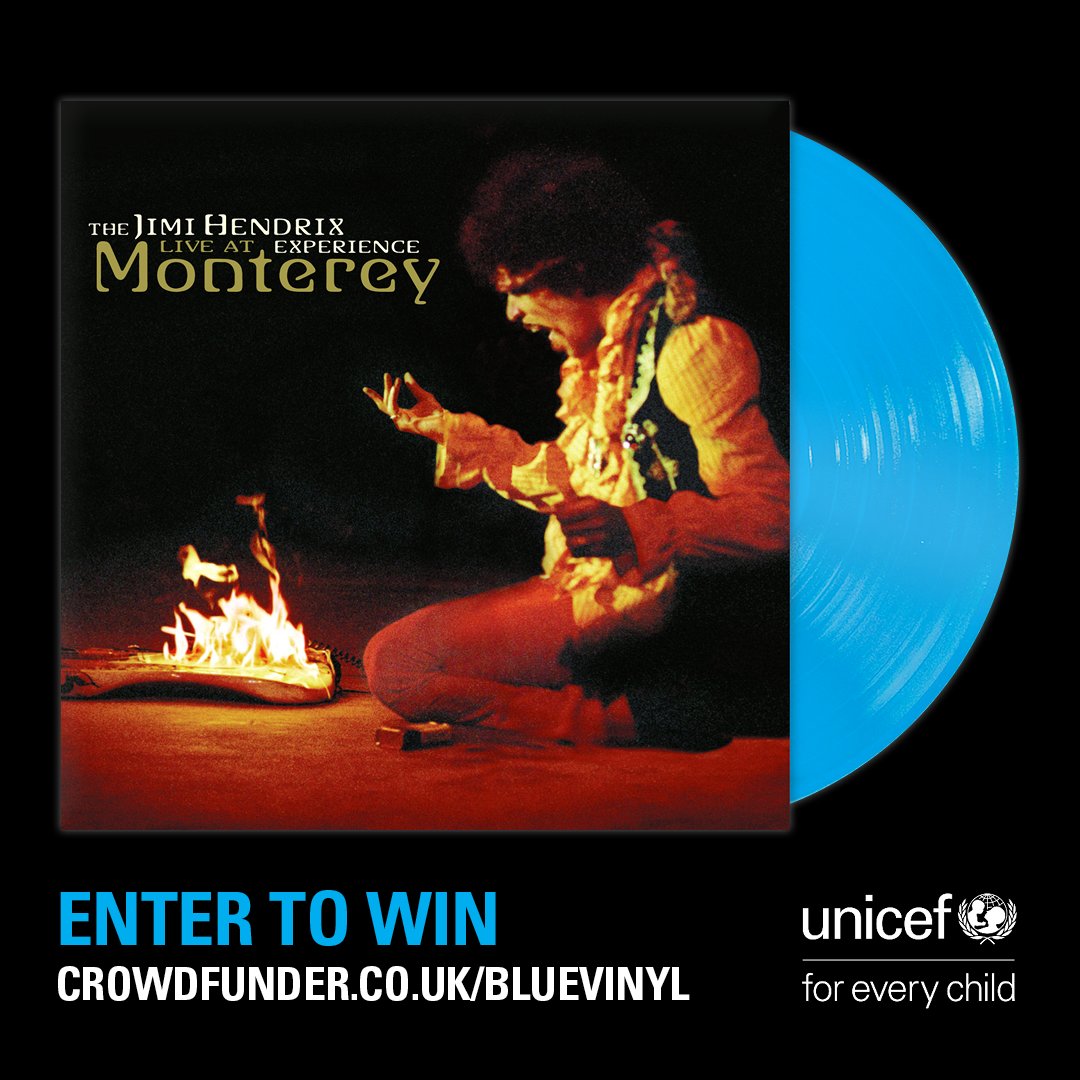 Time is running out in @UNICEF_UK's Blue Vinyl fundraising campaign. You can win 1 of a limited number of special edition LIVE AT MONTEREY albums, pressed in cyan blue! 

Enter here until 10th Aug bit.ly/3ys1ZTT 
#UnicefBlueVinyl #JimiHendrix #Monterey #vinyl