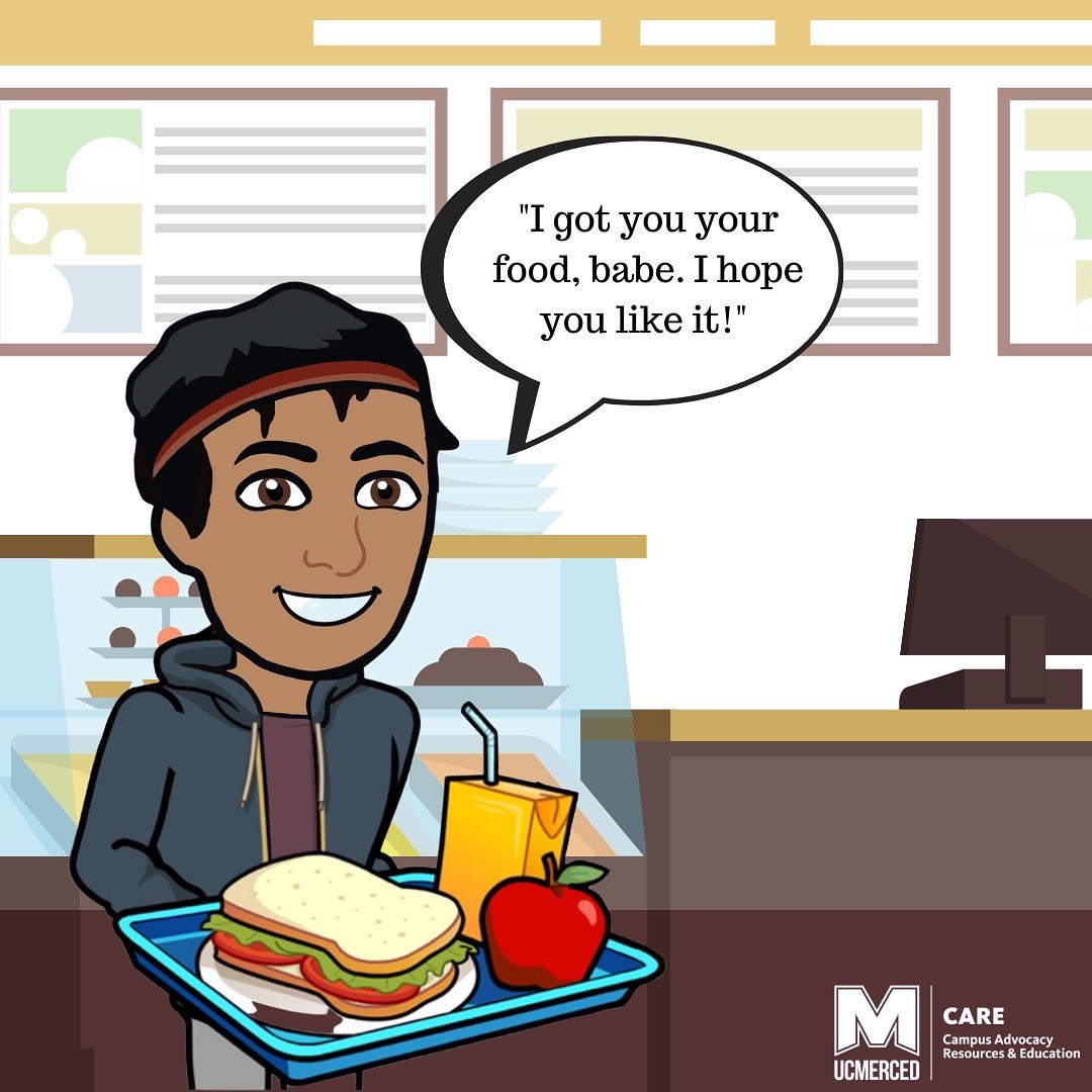 Here is our next post in the series: What are the 3 D’s? Swipe to see a bitmoji scenario where the Direct method of bystander intervention is used! 

In these slides, Maddy asks her partner, John, to get her some food. (Part 1)