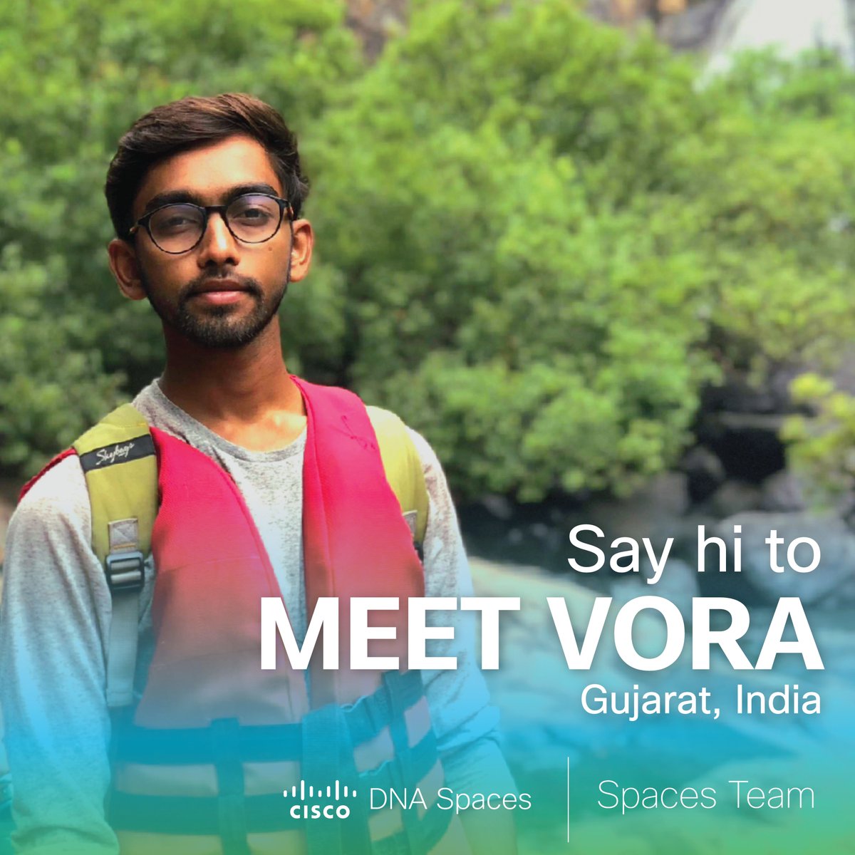 ciscospaces's tweet photo. Today's spotlight is on #CiscoDNASpaces' UI/UX designer Meet Vora! Here's a 🎵noteworthy 🎵 fun fact about Meet: He listens to music 8 hours a day! https://t.co/mWA5HmlCU6
