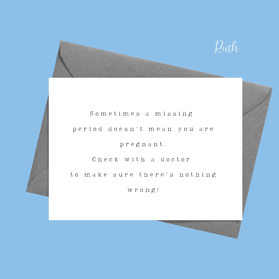 A missing period doesn't always indicate pregnancy.

Changes in your hormones, diet and so much more could also affect your period. Make sure to check with your doctor just to make sure!

#getruth #RuthforYou #sustainableliving #reduceplasticwaste #reduceplastic #sustainableswaps