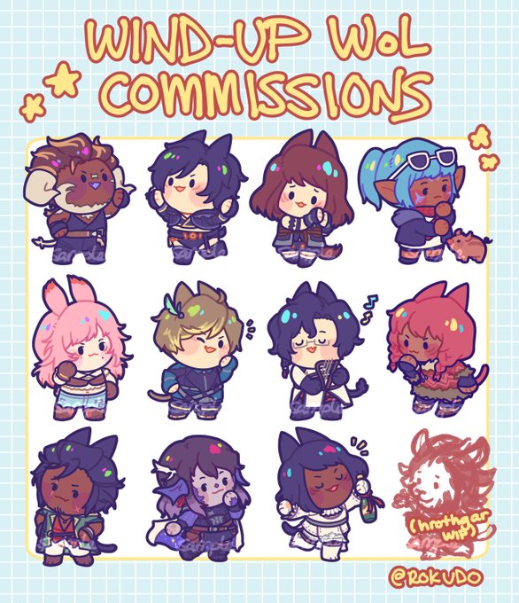 wind-up wol comms will be reopening FRIDAY, AUG 5TH @ 7PM EST

some info to prepare:
- limited slots
- they will NOT be fcfs and i will be accepting slots in waves
- you can request up to TWO characters
- WoL/XIV OC/NPC OK!
- link to google form will be posted when comms open 