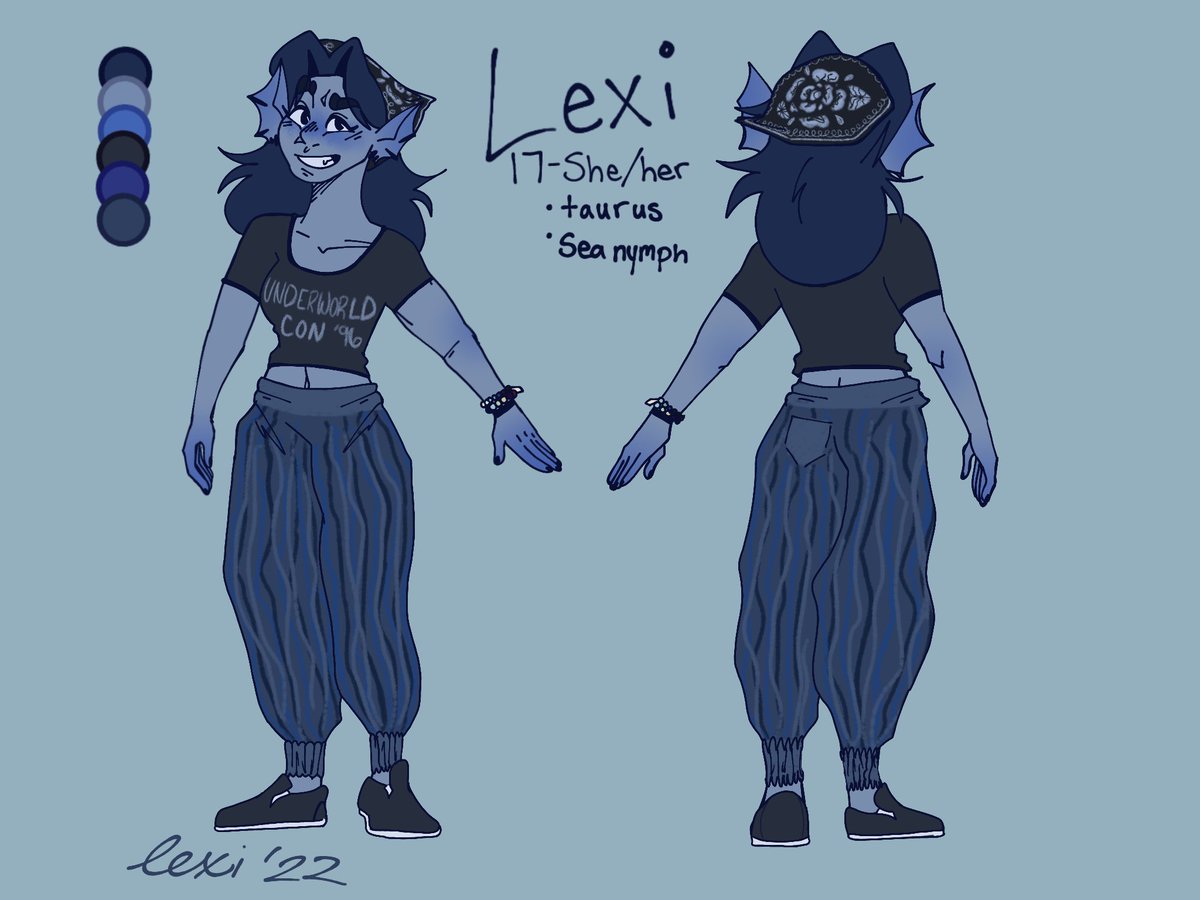 lexiguthridge's tweet photo. Updated ref sheet for my sona 🤪
she a sea nymph who takes residence in the underworld 😸
#loresona #loreolympus https://t.co/BcFxfP20gq