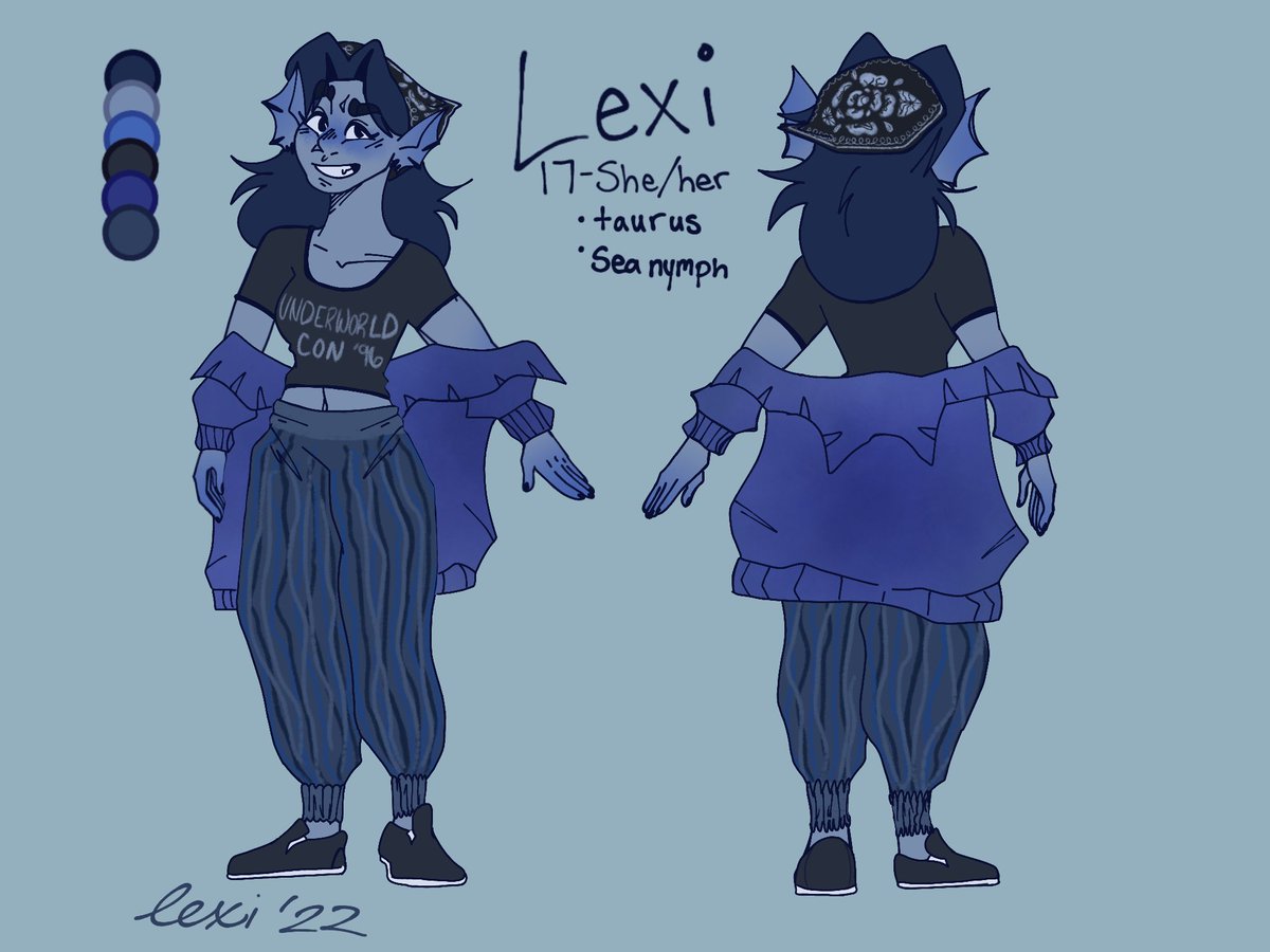 lexiguthridge's tweet photo. Updated ref sheet for my sona 🤪
she a sea nymph who takes residence in the underworld 😸
#loresona #loreolympus https://t.co/BcFxfP20gq