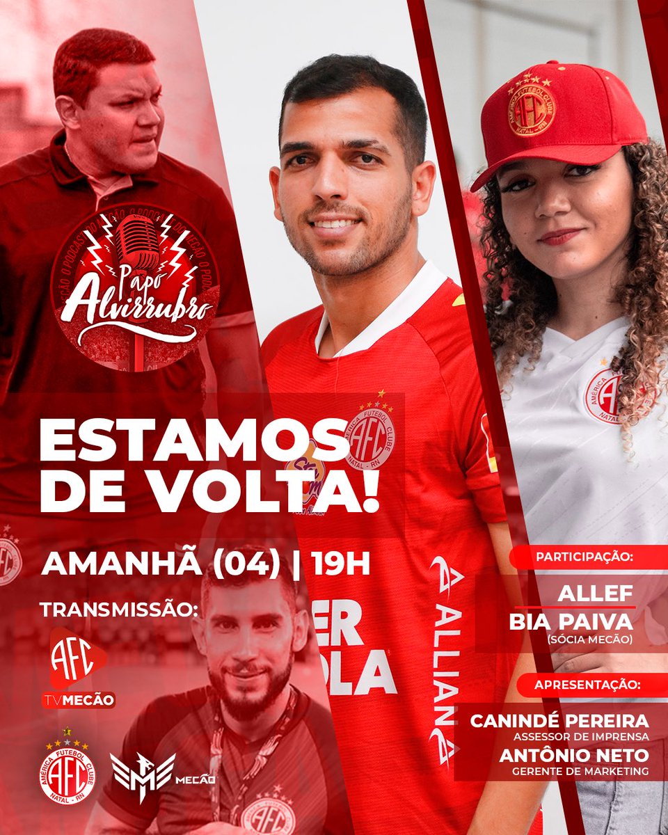 AmericaFCNatal's tweet photo. Era #PapoAlvirrubro o que você queria?

Então temos um compromisso marcado para esta quinta-feira (4), às 19h, na #TVMecão através do YouTube. 🇦🇹 https://t.co/PIBHdVz669