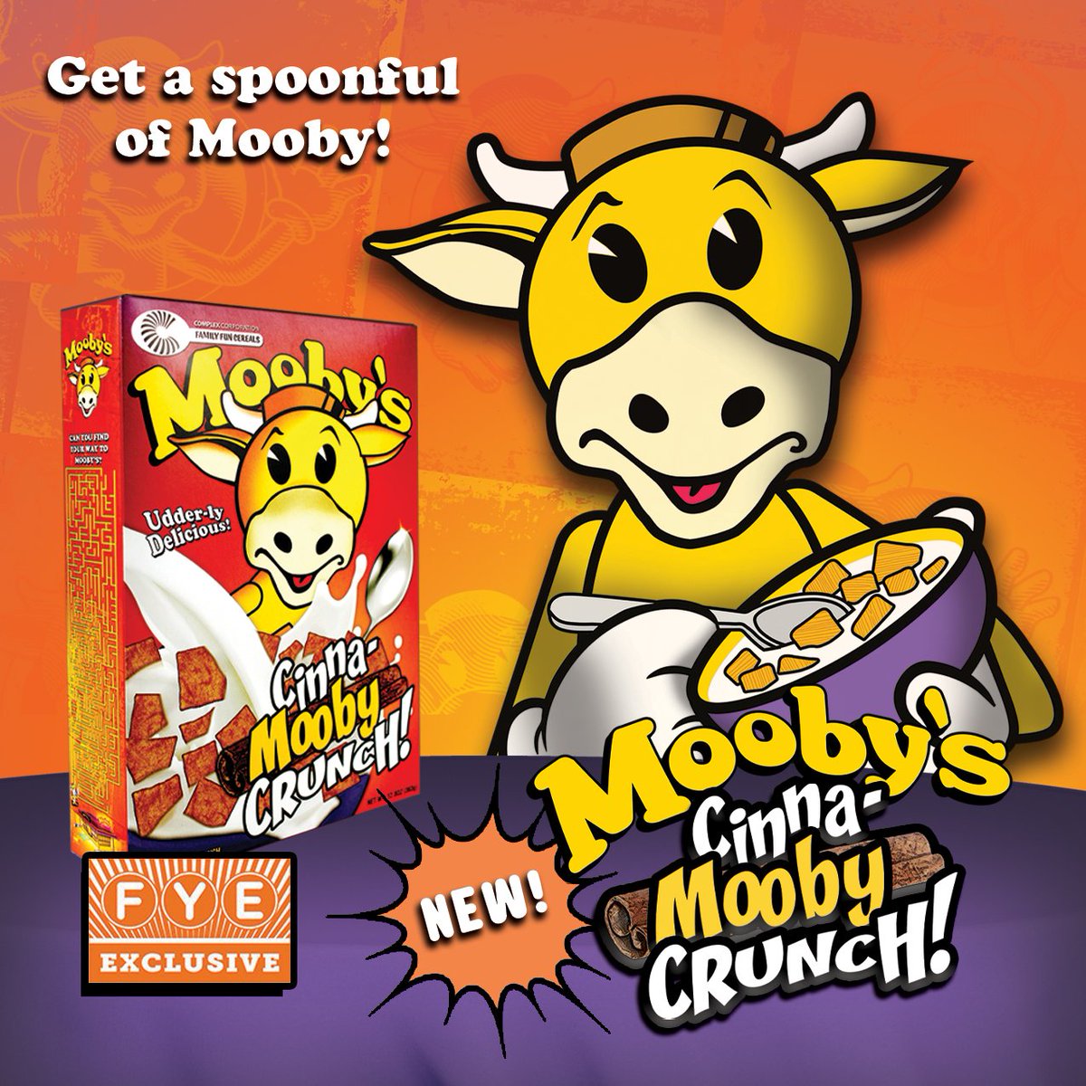 MoobysPopUp's tweet photo. Get a spoonful of Mooby! Available now exclusively at @officialfye!
https://t.co/qXbRquCEe5
Fortified with MOO-trients, Mooby's CINNA-MOOBY-CRUNCH cereal is part of a balanced breakfast 🐮🥣
#Moobys #MoobysPopUp #JayandSilentBob #Clerks3 #cereal #FYE #KevinSmith https://t.co/71g5ijMKsW
