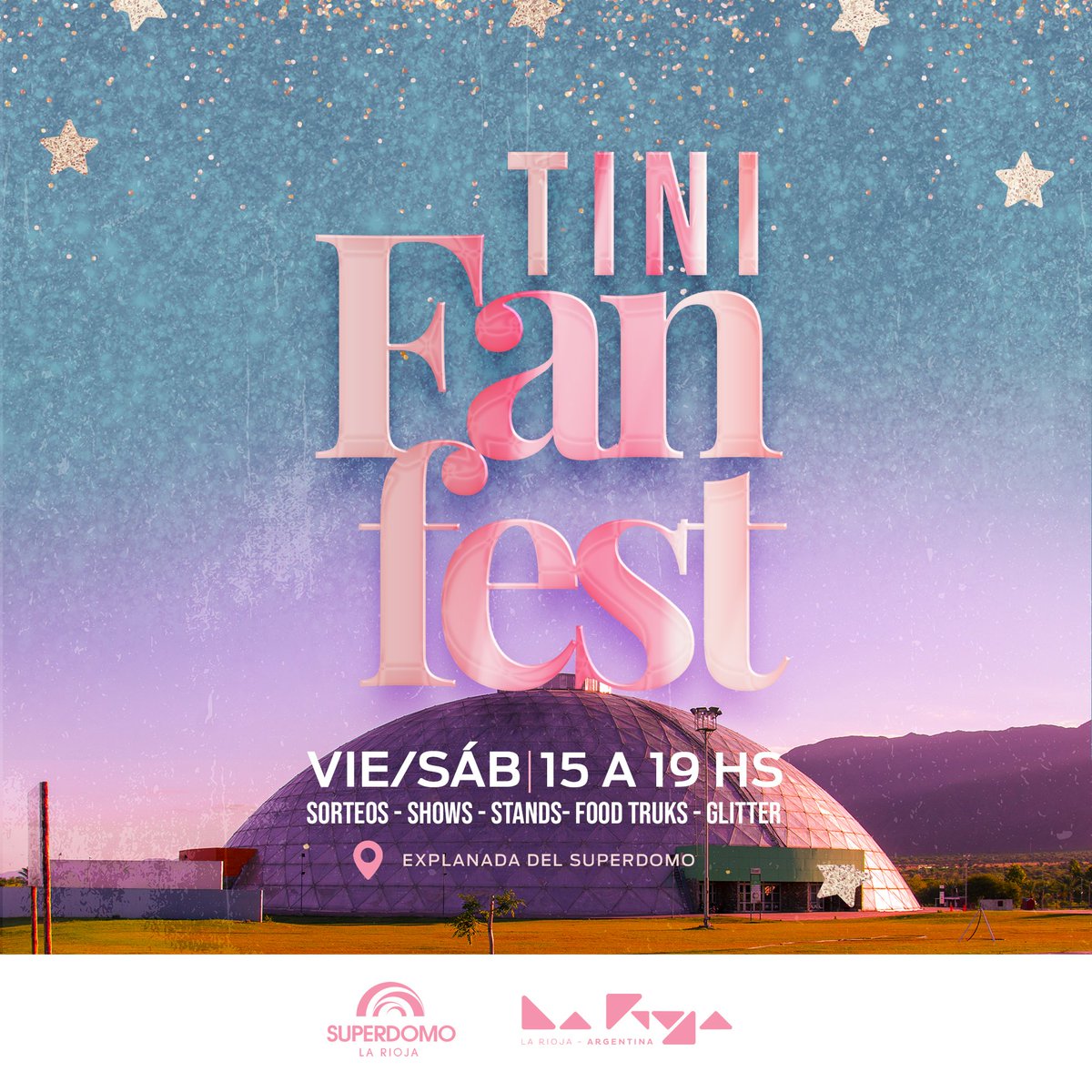 AgenciaEPyE's tweet photo. #TiniFanFest 💖🎉
💃🏻🎤 Hacemos la previa del #TiniTour2022 en la explanada del Superdomo.
💥 Te esperamos este viernes 5 y sábado 6 de 15 a 19 hs. con sorteos, música, stands de glitters, food truks y mucho más.
¡No te lo pierdas!
#LaRioja #ProvinciaQueLate https://t.co/GmVwAPP2yL