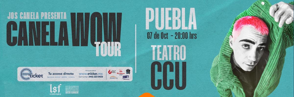 josproyecto's tweet photo. 🎟️ | CANELA WOW TOUR PUEBLA @JosDice  
Sección VIP+M&amp;G: $1,445
Sección Preferente: $750
Sección General Planta Alta: $405 
Los precios no incluyen cargo por servicio. 
https://t.co/IfBC9MeKQ3 https://t.co/yBtpXOBCk9