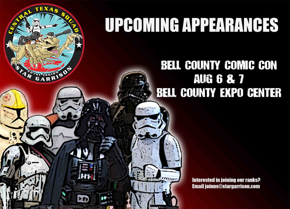 SquadCtx's tweet photo. The #CTXSquad of the #StarGarrison will be at the #BellCountyComicCon.  Come see us!
For more information visit:
https://t.co/C5p9y4ZogC https://t.co/gjQXh7VoB7