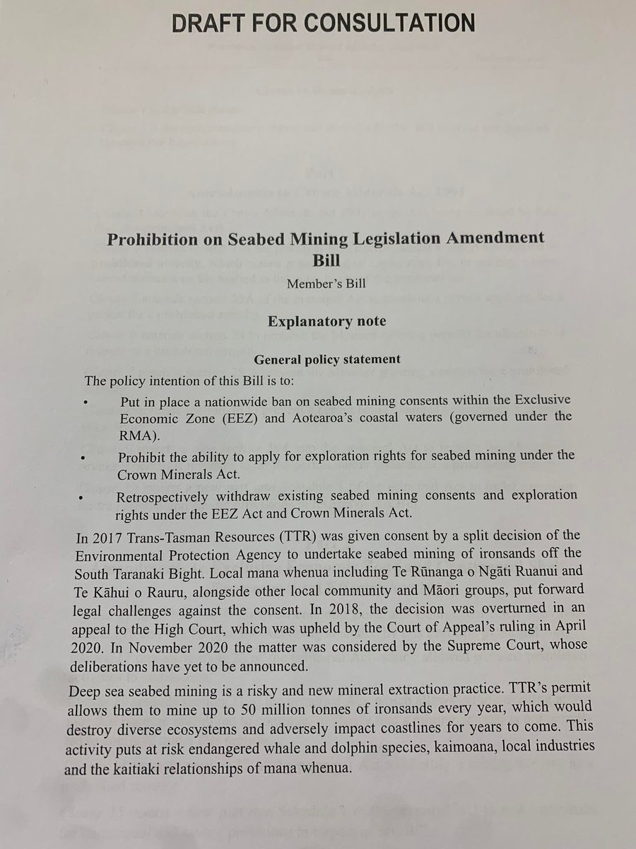 Maori_Party's tweet photo. #BREAKING @whaeadeb's Prohibition on Seabed Mining Legislation Amendment Bill has been drawn. Deep sea mining is environmental vandalism &amp; would wreak permanent havoc on marine life &amp; coastlines. Parliament now has the opportunity to stop this destruction once and for all. https://t.co/cHRCNDVdNF