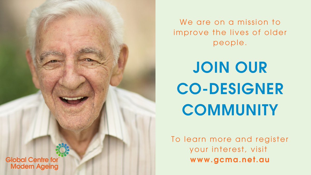 We believe older people should be actively engaged in the creation of solutions designed for their benefit. Join our co-designer community, and share your perspective on #AgeingWell #AgeinginPlace #ModernAgeing #AgeTech.  Learn more at gcma.net.au/become-a-codes…