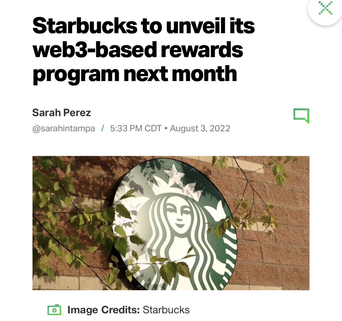 This was inevitable, “Starbucks to unveil its web3-based rewards program next month”