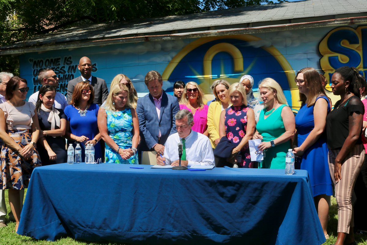 SarahEMcBride's tweet photo. It was incredibly hot, but there was no better day for the sun to be shining than today as we gathered at Sean's House in Newark for the signing of the landmark mental health legislative package sponsored by Rep. Valerie Longhurst, Sen. Nicole Poore, Sen. Marie Pinkney, and me. https://t.co/lyDznxjP6b