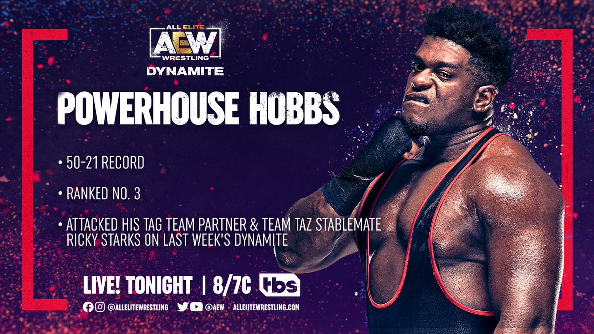 #PowerhouseHobbs @truewilliehobbs is in action NEXT on #AEWDynamite LIVE on TBS!