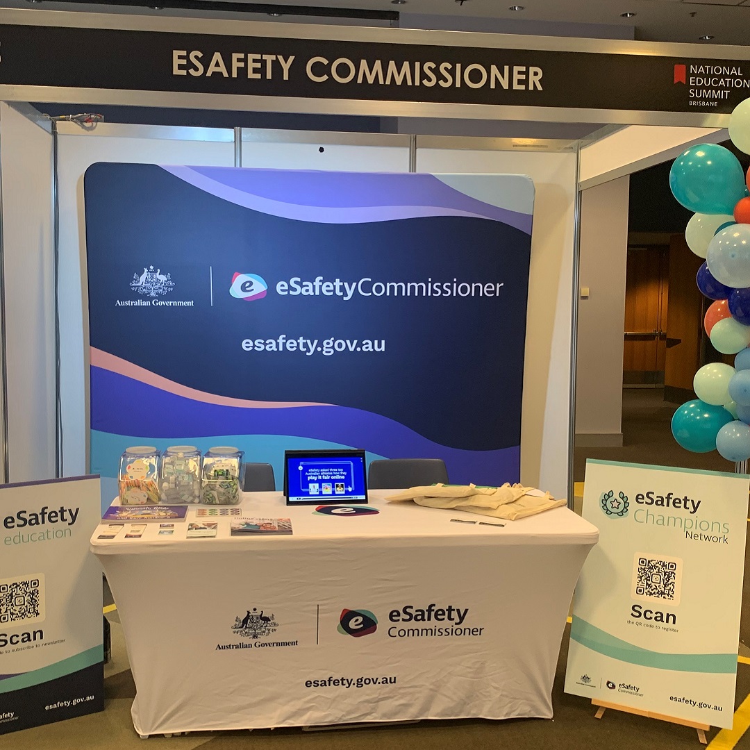 eSafetyOffice's tweet photo. We're ready to welcome teachers and educators to @NatEduSummit in Brisbane to discuss online safety, professional development, and more. You know where to find us, tomorrow and Saturday from 9am.
@BCEC_Brisbane #NES2022 #AussieEd #BrisbaneTeachers https://t.co/Vp4ln27rzr