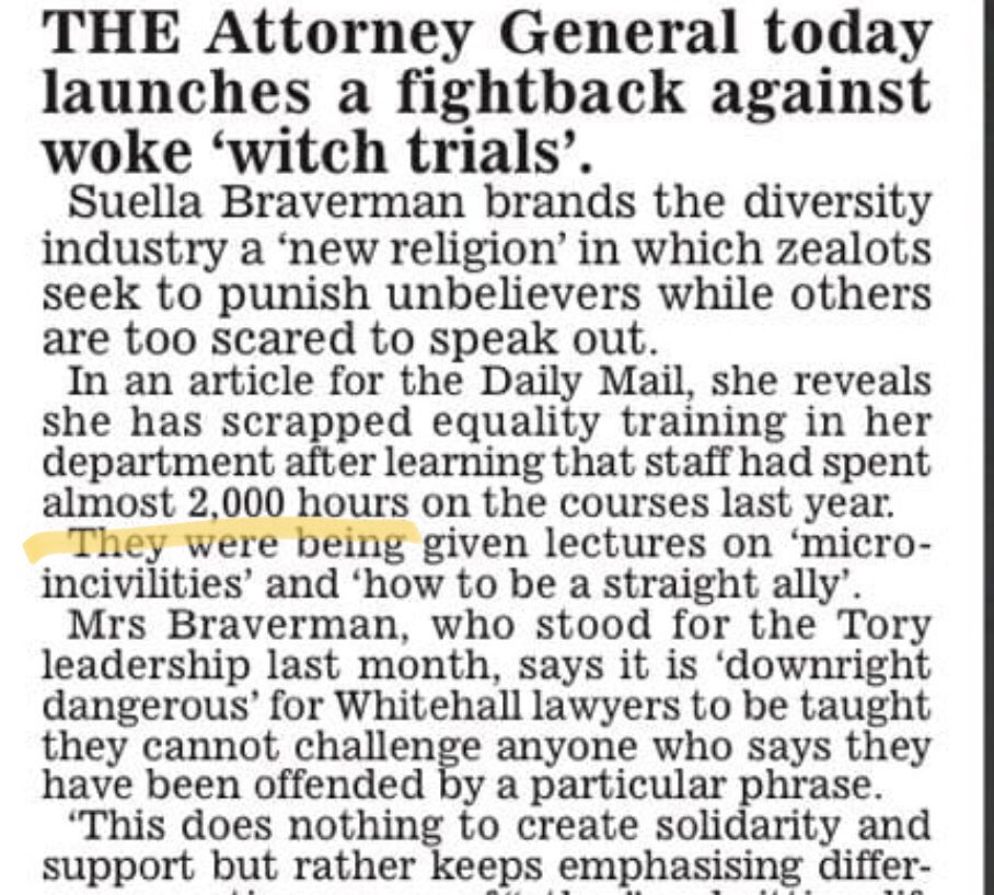 nazirafzal's tweet photo. As Suella Braverman knows, facts are essential to restore public confidence 
There are more than 2000 staff in the Govt Legal Dept so “almost 2000 hours spent on courses” amounts to less than an hour for each person for the whole year
Just more scaremongering I’m afraid https://t.co/YekdpSmyGP