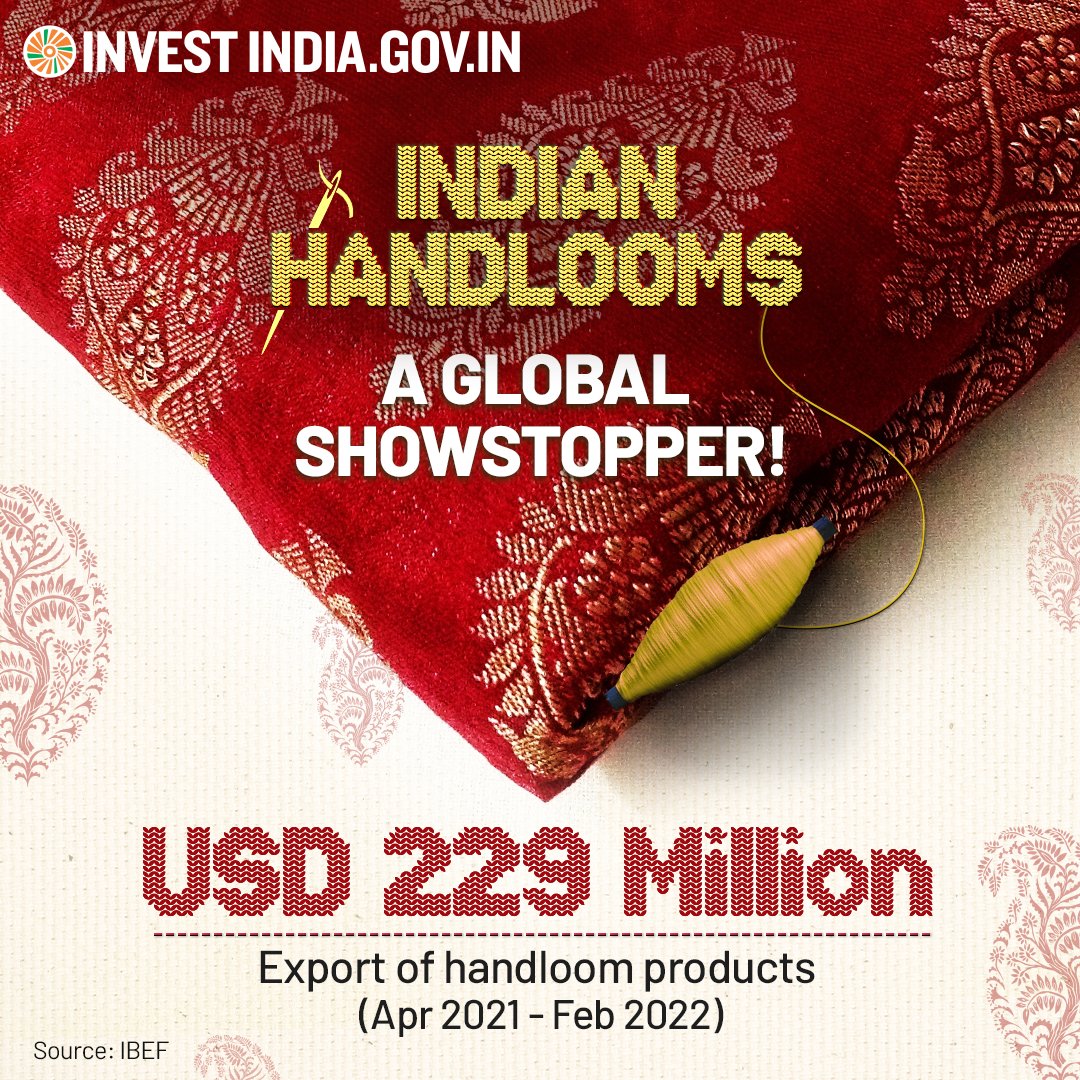 investindia's tweet image. #OurHandloomOurPride

#NewIndia exports its handloom products to 125+ countries globally!

Know more: bit.ly/II_Handlooms_H…

#NationalHandloomDay #IndianHandloom #HandloomDay2022 #NHDP @makeinindia