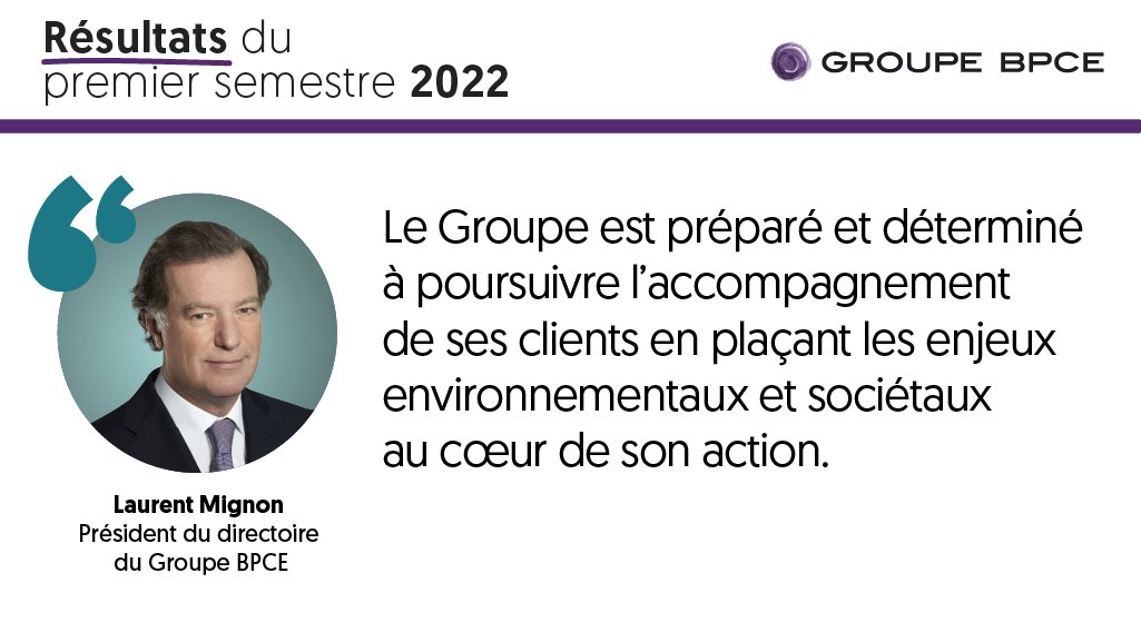 #Résultats S1-2022 | A propos des résultats du premier semestre du Groupe BPCE, Laurent Mignon, président du directoire, a déclaré : newsroom.groupebpce.fr/actualites/res…