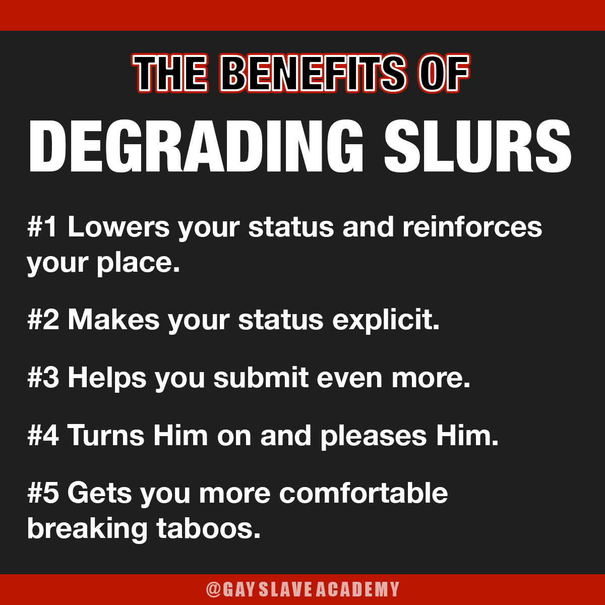 gayslaveacademy's tweet photo. There are a lot of good reasons to call a #slave degrading slurs besides the fact that WE LIKE TOÉ here are a few more. #gay #gayslave #slavetraining #gayslavetraining https://t.co/UZvbzKdFoq