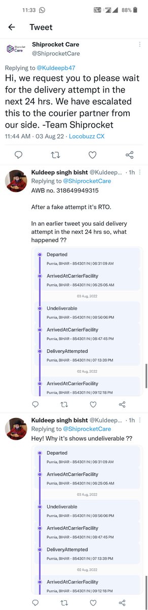 Kuldeepb47's tweet photo. @entrepruner2084 @ShiprocketCare @saahilbigfoot Yes !! Even they don't reply any more and their support team again and again ask for 24hrs to 48hrs to work. https://t.co/QCYEPiixek
