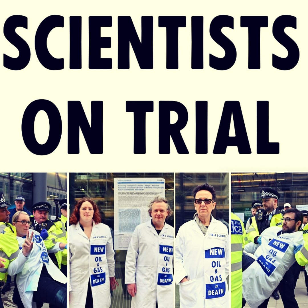 StuartBCapstick's tweet photo. Five of us scientists are in court today, more to follow in September.
Our protest in April took place because UK government - by enabling new oil and gas exploration - is treating both the science and its own climate obligations with contempt. https://t.co/b1zs2LiE2P