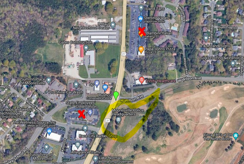 CancerClArmy's tweet photo. Anyone know who would have chosen the spot for the new @MooresvilleNC #Police station? 
Can't figure out if they are just dumb, or low-key trying to kill them. 100,000 tons radioactive toxic #coal ash at the SECU. 28,000 at minimall. #coalash #cancer #ncpol #NorthCarolina https://t.co/CTl8sZxg3t
