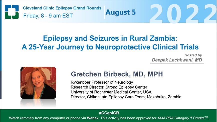 A fantastic lecture that will undoubtedly enrich our understanding of epilepsy management - in Zambia! Join us here: cmrccf.webex.com/cmrccf/j.php?M… #CCepiGR #CleClinicNeuro #epilepsysurgery @AMoosaMD @imadmnajm @LalDennis @VineetPuniaMD @balukrishnan @Hantus @epilepsydoc @Lachhwani_MD