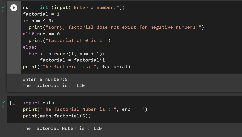 Faisal_serhani's tweet image. لغات البرمجة تختلف وطريقة كتابتك للبرنامج قد تختلف وممكن تطلع معاك بنفس الأوت بوت , مثال بسيط عندي هنا برنامجين في البايثون كلها تطلع لي الفاكتوريال لرقم 5 , بس برنامج ب 10 سطور , وبرنامج ب 3 سطور , انت وتفكيرك 😉🤩👍👍