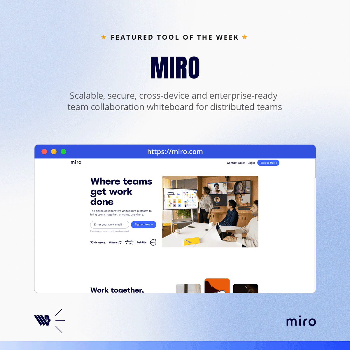 webteractive's tweet image. Featured Tool of the Week 🌟

In the office, remote, or a mix of the two, with Miro, your team can connect, collaborate, and co-create in one space no matter where you are.

🔗 miro.com

#webteractive #featuredtool #tools #miro #Collaboration