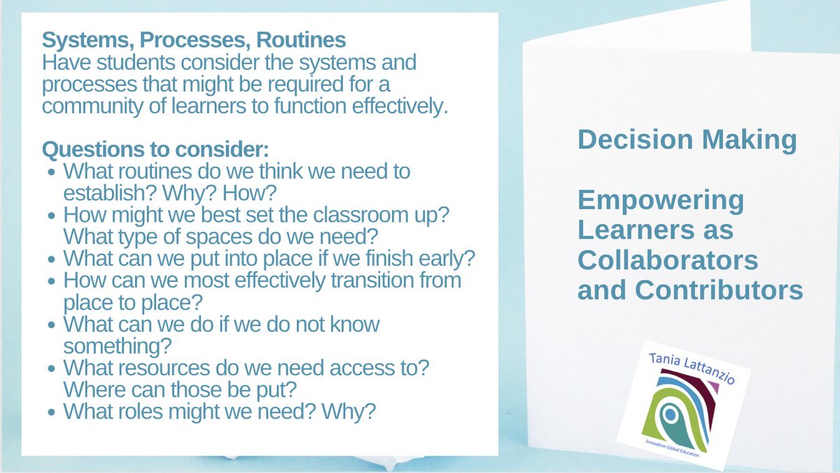 igeeducators's tweet photo. As the school year starts for many, consider how we can have students involved as collaborators  in the learning community. Here are some possible questions. These are ongoing and changes can be made as required with students responding and making decisions as problems arise. https://t.co/VbtRIFU2o3