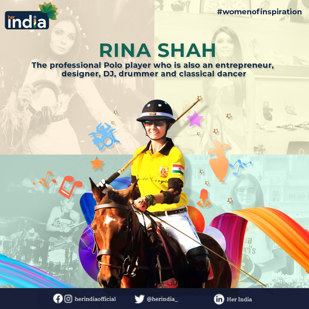 herindia_'s tweet photo. A designer, classical dancer, drummer, sommelier, DJ &amp; India's Ist female polo player, #RinaShah is also the proud owner of her polo team.
Shah’s footwear brand Rinaldi Designs has global celebrities like Naomi Campbell, Natalie Portman, Rekha, Kareena Kapoor as clientele. https://t.co/32B9idpGka
