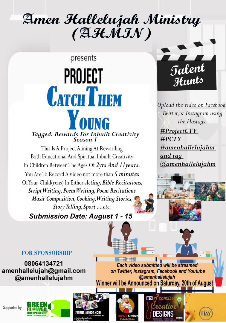 mckutaa's tweet photo. PROJECT CATCH THEM YOUNG!
The festival is still on..
What are you waiting for? Let others see that gift in you. Submit your video today!
#PCTY: IT'S TALENT HUNTING!!!
#PCTY: IT'S TALENT REWARDING!!!
#PCTY: IT'S TALENT DISCOVERY!!!
#ProjectCTY #amenhallelujahm @AbiolaBlackdiva https://t.co/OQSVzBi6FB