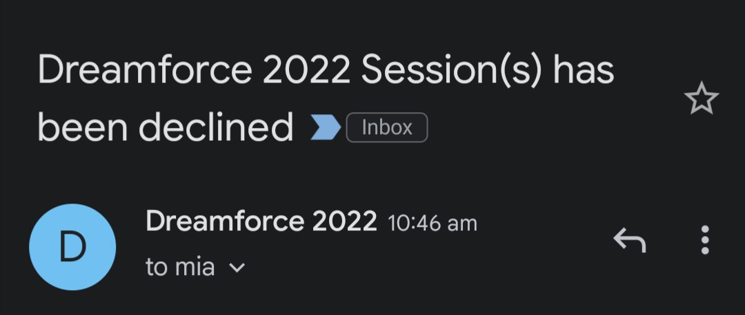 This year wasn't my time 😃 I wish everyone an amazing #Dreamforce2022 🎉 👏
I'll be tuning in via Salesforce+ 📺 #FOMO