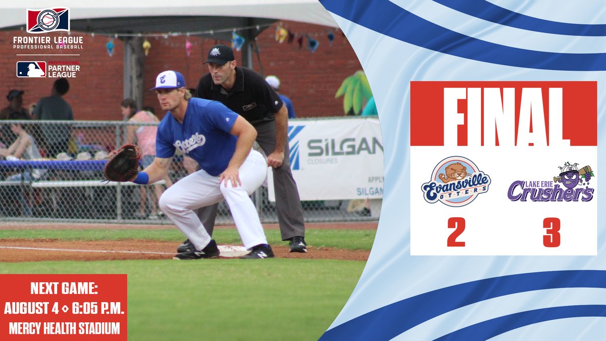 EvilleOtters's tweet photo. RECAP | The Evansville Otters left five men on base in the final two innings as their comeback against the Lake Erie Crushers came up just short, 3-2.

🔗https://t.co/AUVAUZ3BwI

⚾️ #LetsGoOtters🦦 https://t.co/icC0xl6l81