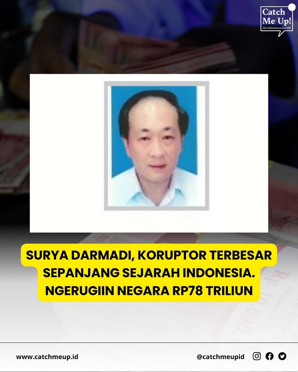 Everybody meet: Surya Darmadi, mega koruptor yang ngerugiin negara paling besar sepanjang sejarah Indonesia. Berapa? Rp78 TRILIUN 😮‍💨 dan doi kabur ke luar negeri. 

Here’s A to Z story Surya Darmadi corruption case.
