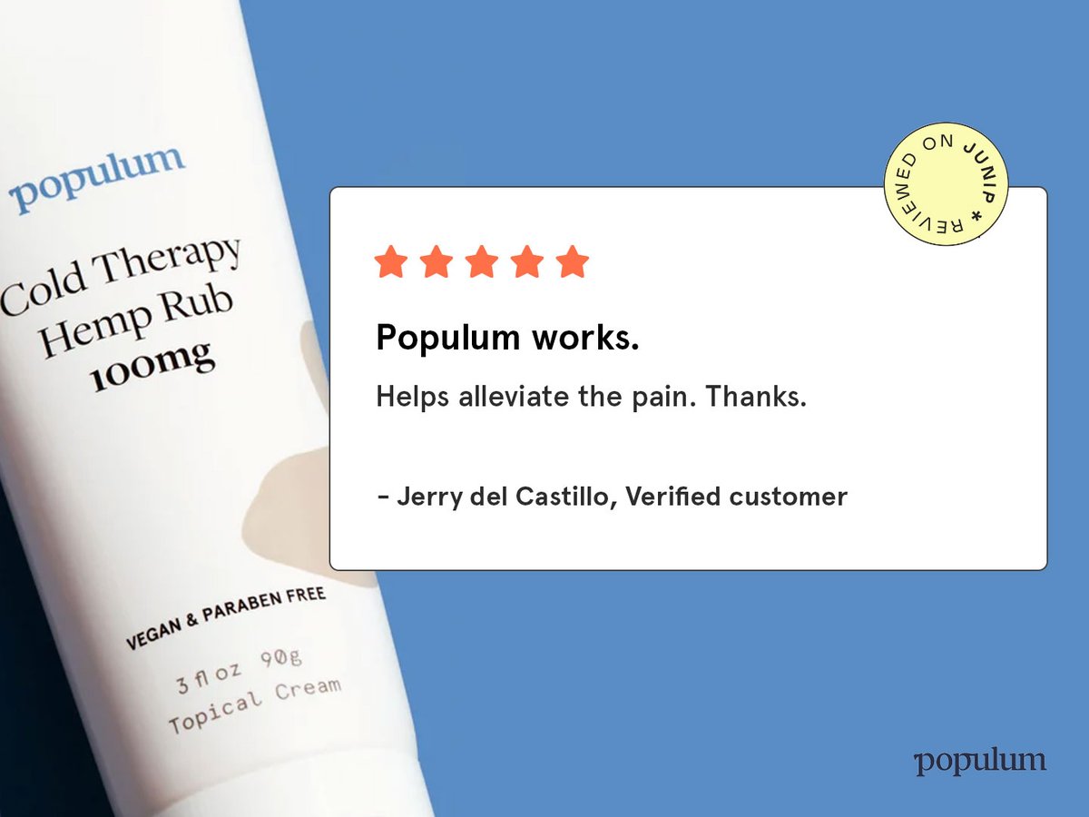 Populum works.

Helps alleviate the pain. Thanks. ~ Jerrydel Castillo
 
#ColdTherapyHempRub #HempRub #ColdTherapy #Populum