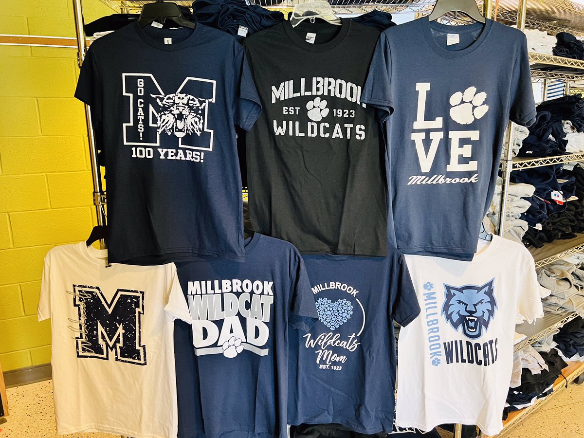 Spiritwear on sale next week! 8/10 SENIOR KICK OFF/ACADEMIC BOOTCAMP 10-3 by main office! 8/11th-12th CAT CAMP 8-11:30 out in front of cafeteria! @MillbrookWBB @MillbrookSports @MillbrookMBB @Millbrook_PTSA @MHSCatsFootball @MHSManiac pls RT!