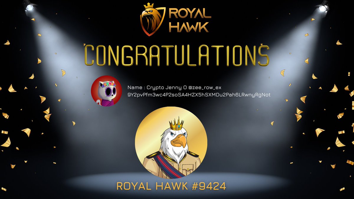 RoyalHawkNFT's tweet photo. Building a Positive Community is what we prioritize!

Congratulation to @zee_row_ex 
 
You've won #ROYALHAWK #9424

Transaction Detail here: https://t.co/aC895LCeGc

#NFTCommunity #NFTGiveaways https://t.co/ibv68eGisk