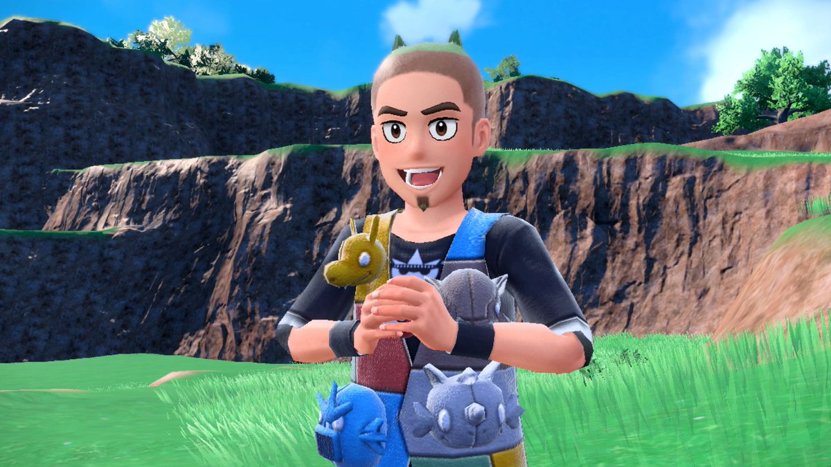 PLDHnet's tweet photo. I'm fairly certain this NPC is Paldea's Poké Maniac, what with him being covered in Pokémon and even giving himself green horns with his hair. But did you notice that his t-shirt has the Pokéstar Studios logo on it? https://t.co/6pht4HrNaF
