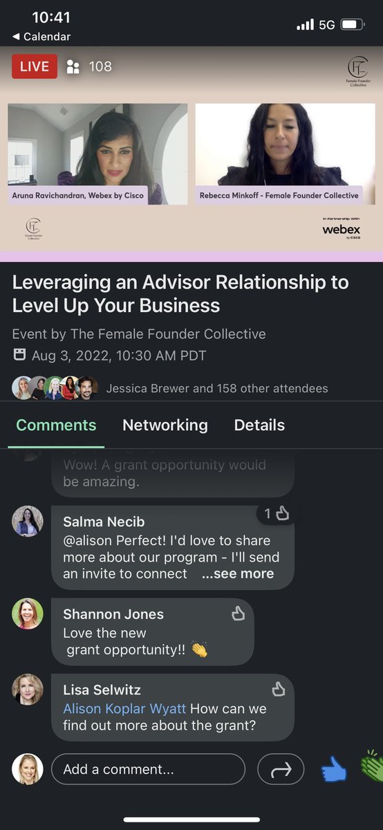 So cool to see <a href="/aruna13/">Aruna Ravichandran</a> interviewed by <a href="/RebeccaMinkoff/">Rebecca Minkoff</a> today about mentorship, biz success as a mom etc cc <a href="/Webex/">Webex</a>