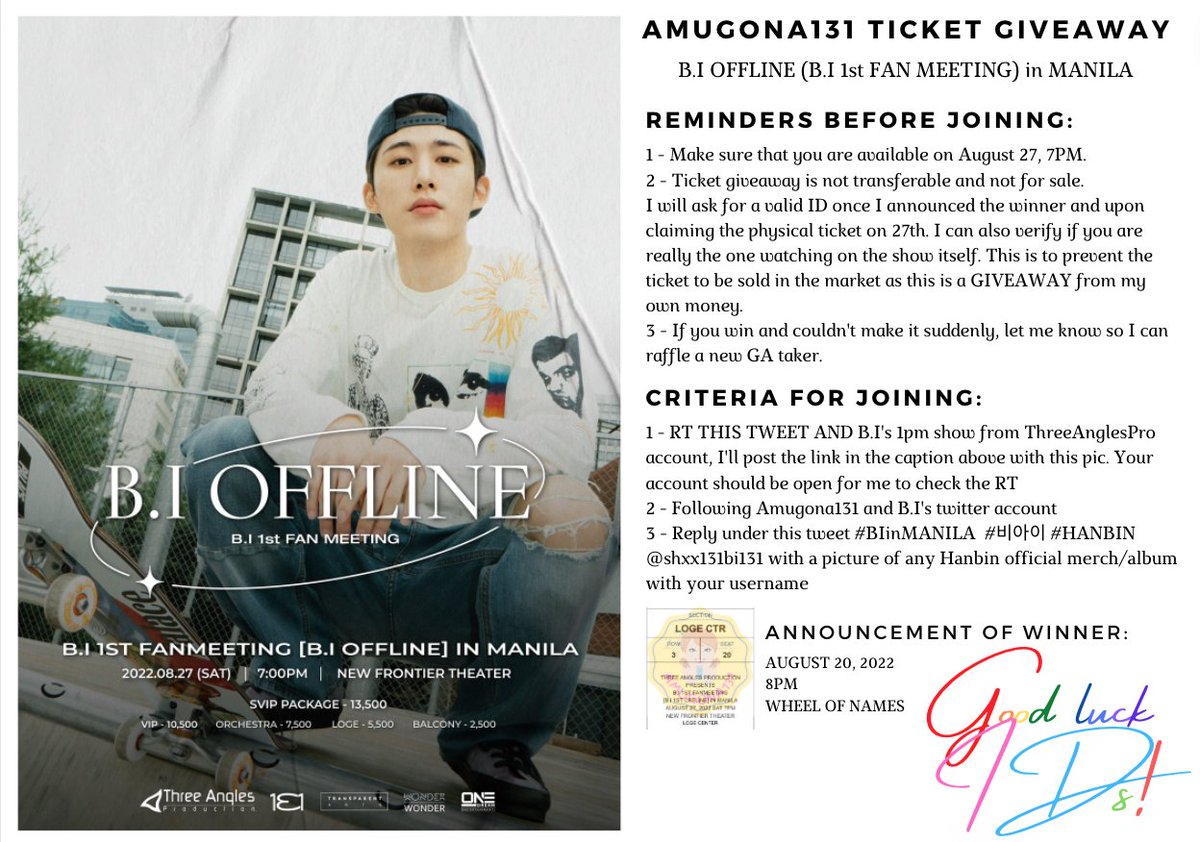 amugona131's tweet photo. THIS IS IT IDs! 
Amugona131 is giving you a chance to see B.I in person on 8/27, 7PM!
Let's make Hanbin's heart go #BTBT together ❤️

**Tweet to RT:
This tweet and the 1pm show from 3AP tweet (https://t.co/egeK4YPnNz) 

#BIinMANILA  #비아이 #HANBIN 
@shxx131bi131 
#AMUGONA131GA https://t.co/hTMzfVcGo7