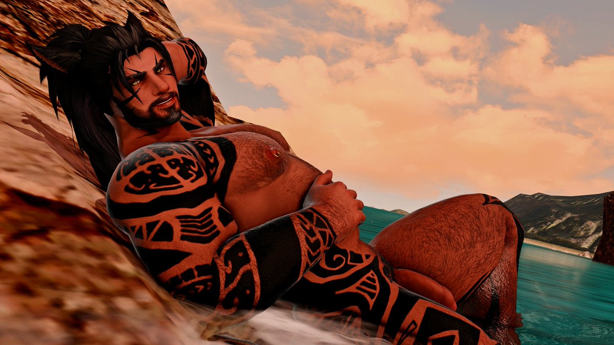 You find the hybrid Wolflander laying on a rock by the beach, taking in the beach sun.
"Oh! Welcome friend! Have you come to enjoy the waters like me? Feel free to join me and take in the view the coast has to offer"
