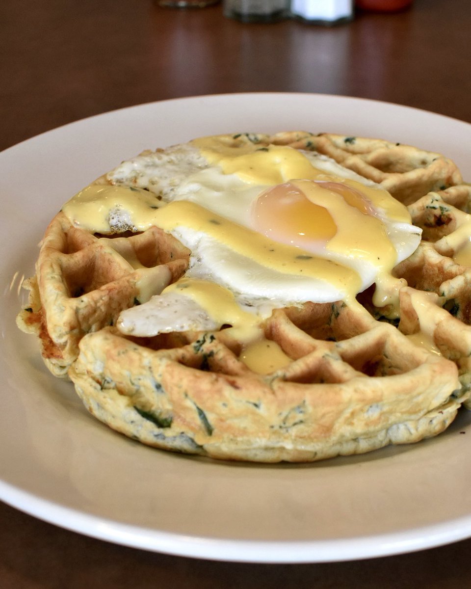 CocoFairfields's tweet image. For a waffle with deliciousness for ‘daise, it has to be our Savory Waffle topped with an egg and silky hollandaise! 🧇🍳